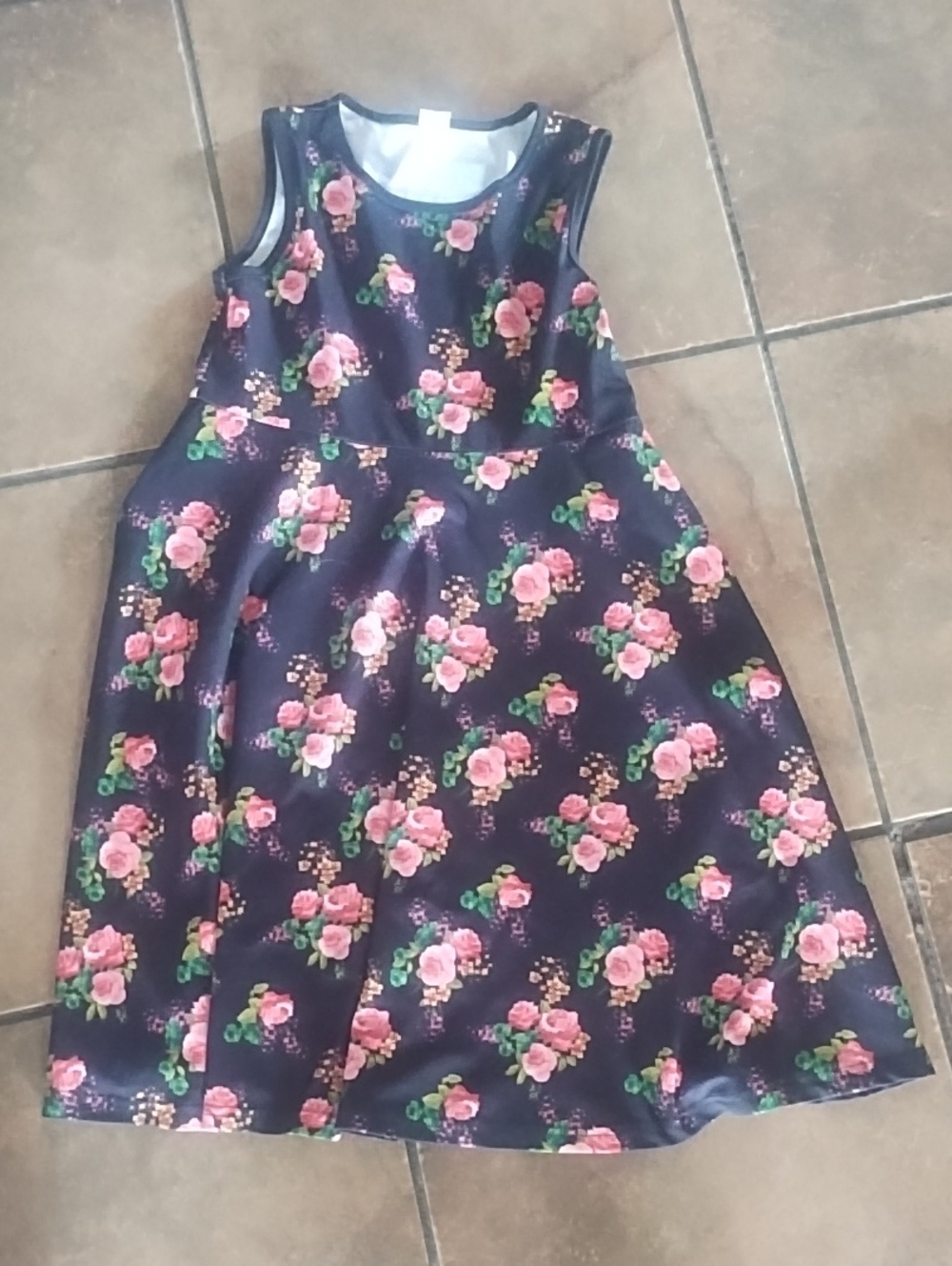 Girls Navy Floral Sleeveless Dress